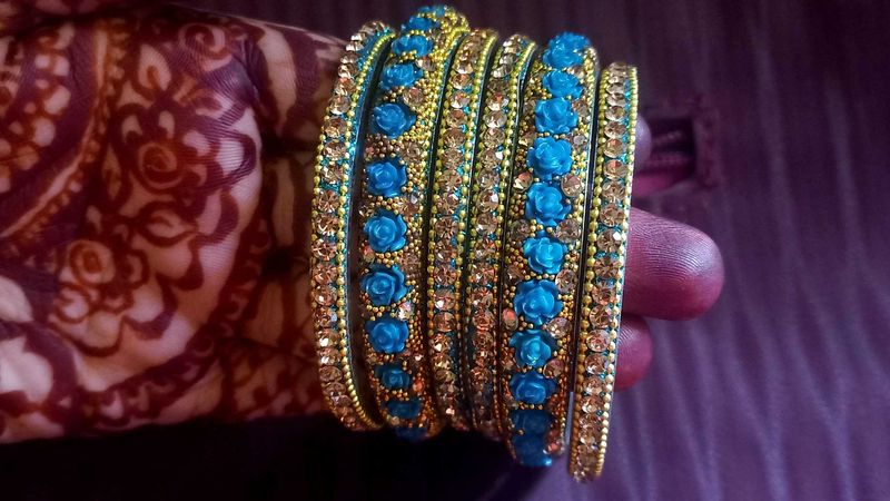Sky Blue Rose Bangles 💙🌹(Set Of 6 )