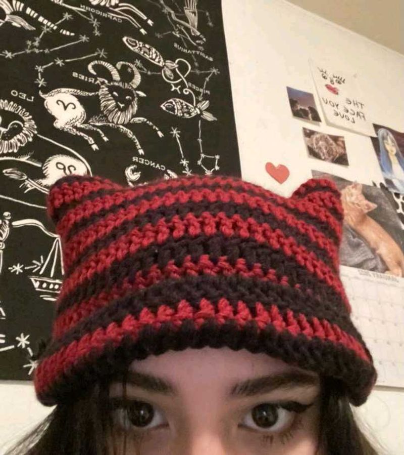 Striped Cat Ear Beanie