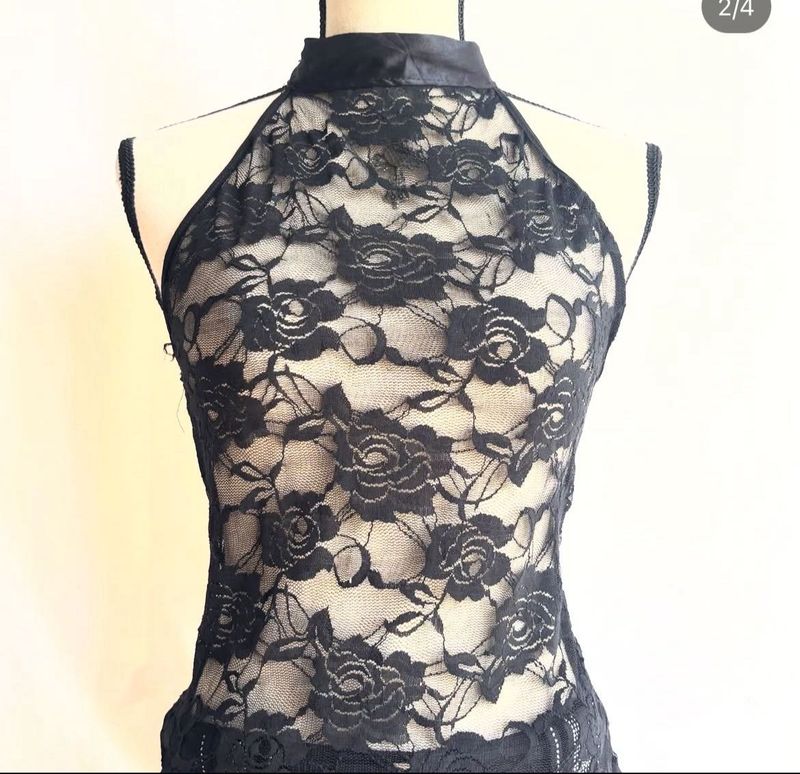 Black Lace Halter Top