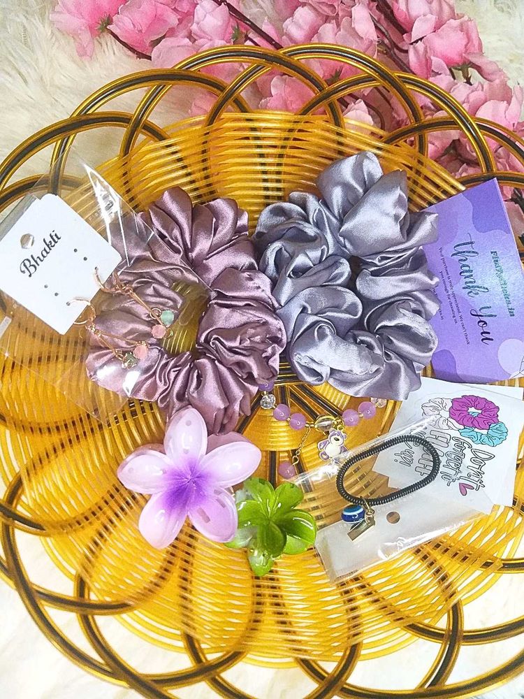 Hair Accessories Bundle: Scrunchies, Bracelet &amp; Ea