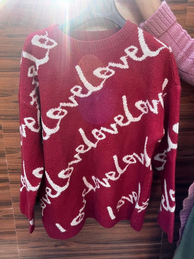 Love Print Knit Sweater