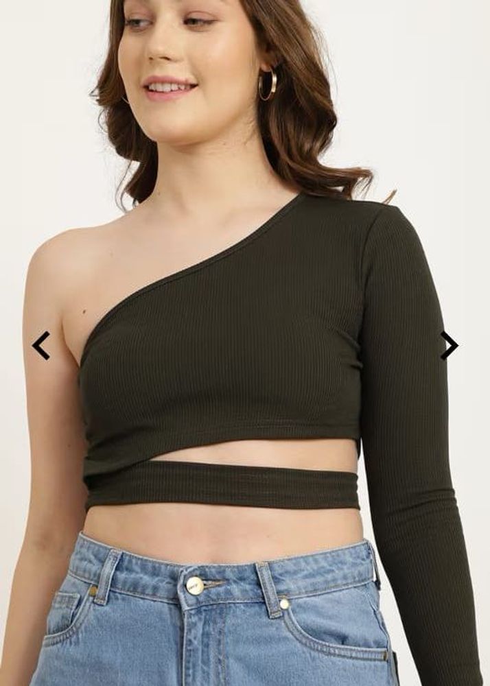 Stylish Olive One-Shoulder Crop Top