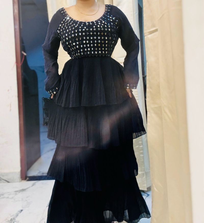 Navy Blue Tiered Party Dress