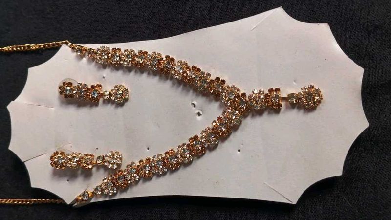 Rhinestone Necklace and Earring Set