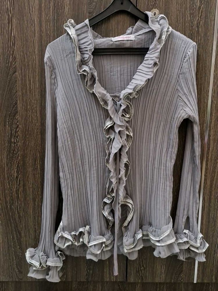 Grey Ruffle Top
