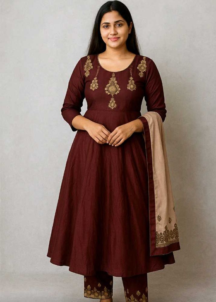 Maroon Embroidered Kurta Set