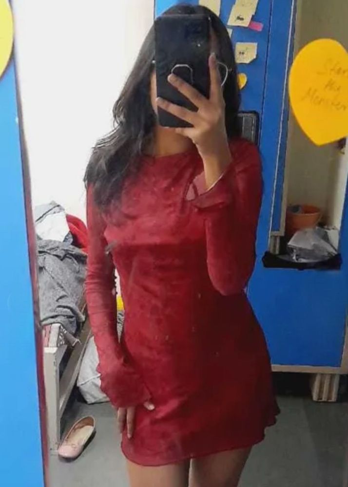 NEWME Red Long Sleeve Mini Dress