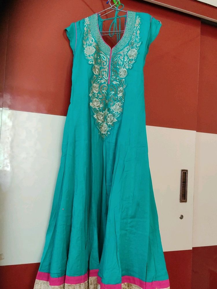 Anarkali With Gold Colour Embroidery Work