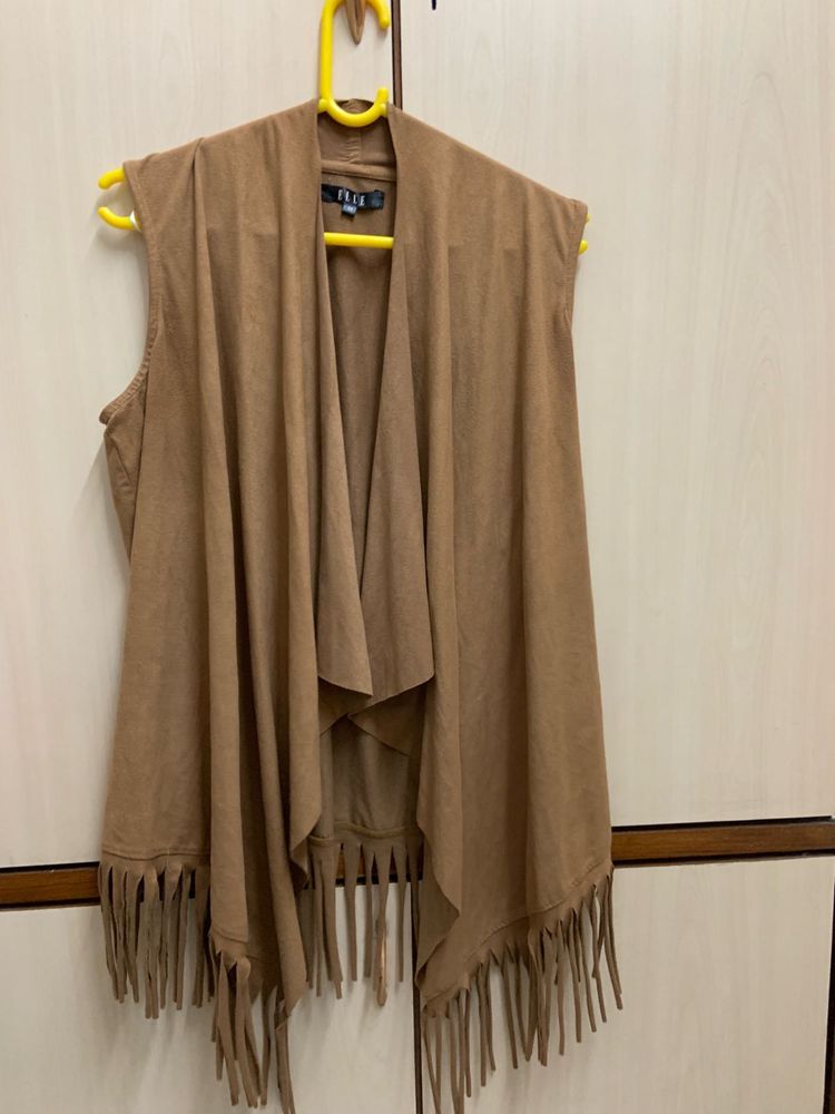 Tan Fringed Shrug For Women