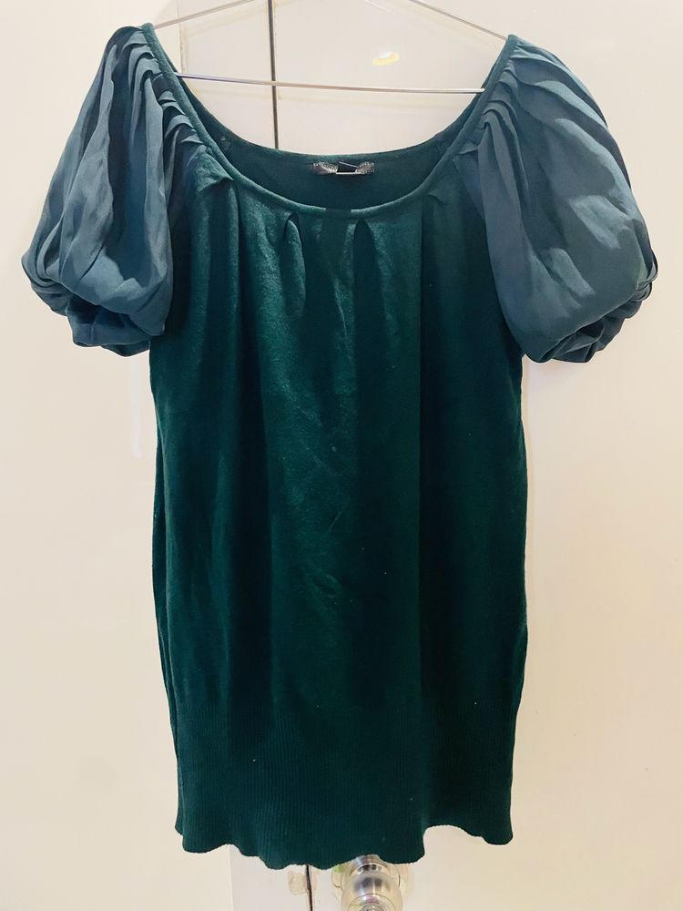 Gorgeous Mango Suit Knit Top With Satin Sleeves