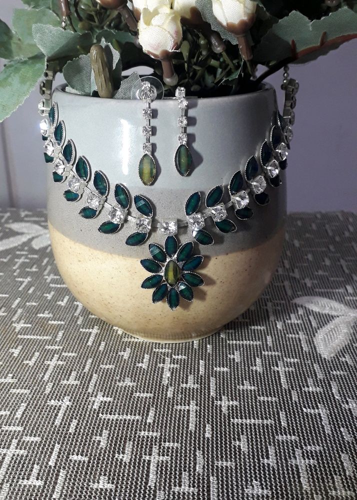 Blue Necklace And Earrings Set