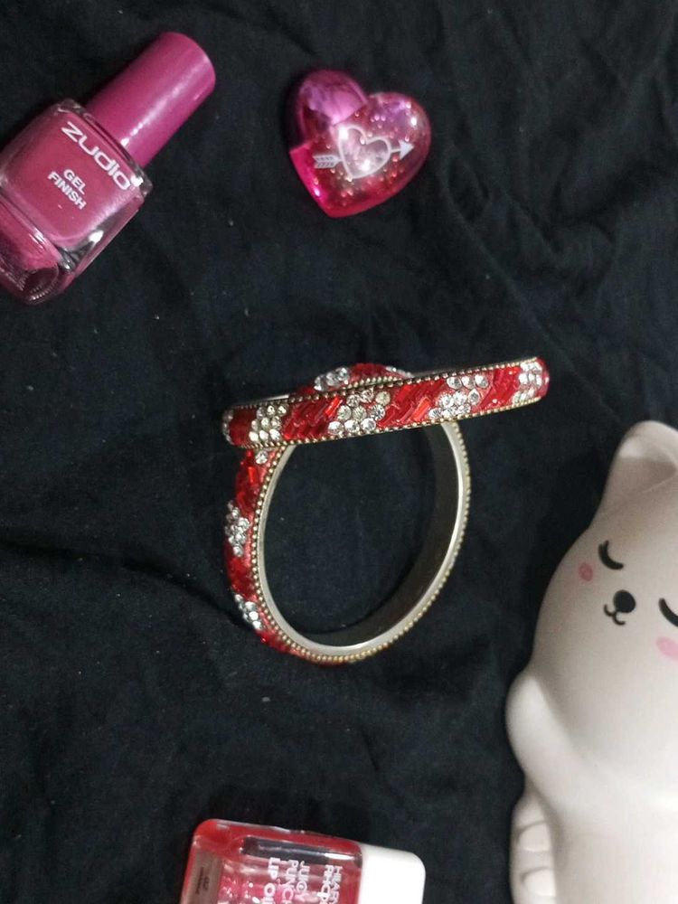 Red &amp; Silver Bangle Set of 2