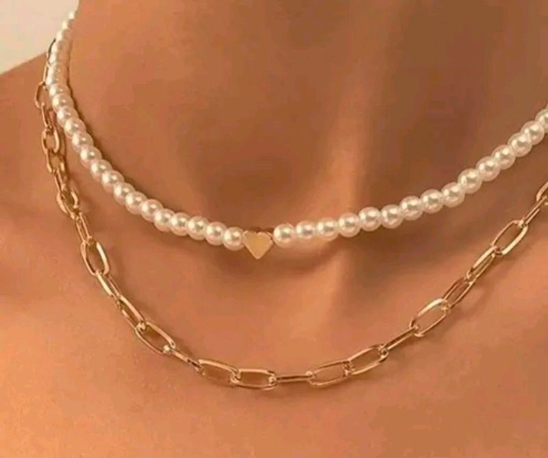 2 Layered Pearl &amp; Gold Plated Chain