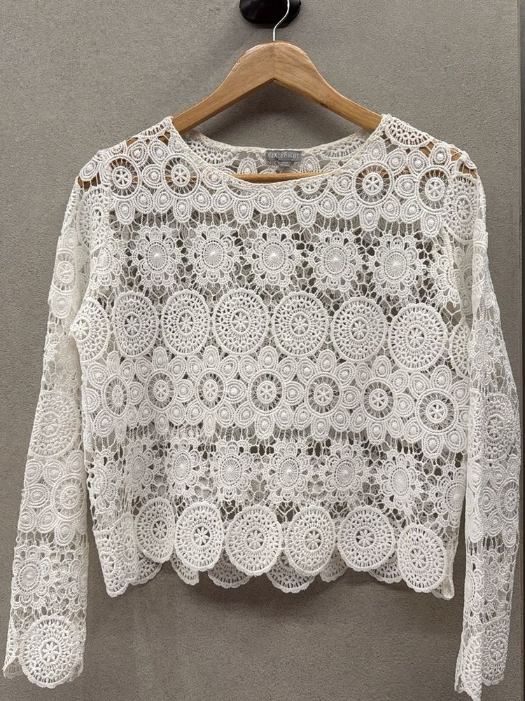 White Lace Long Sleeve Top