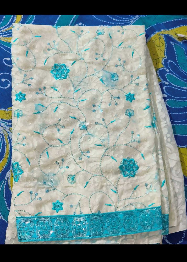 🖤White&amp;Blue Saree🖤
