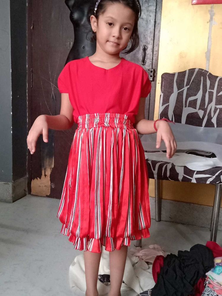 Cute Girls Red Striped Dress combo set