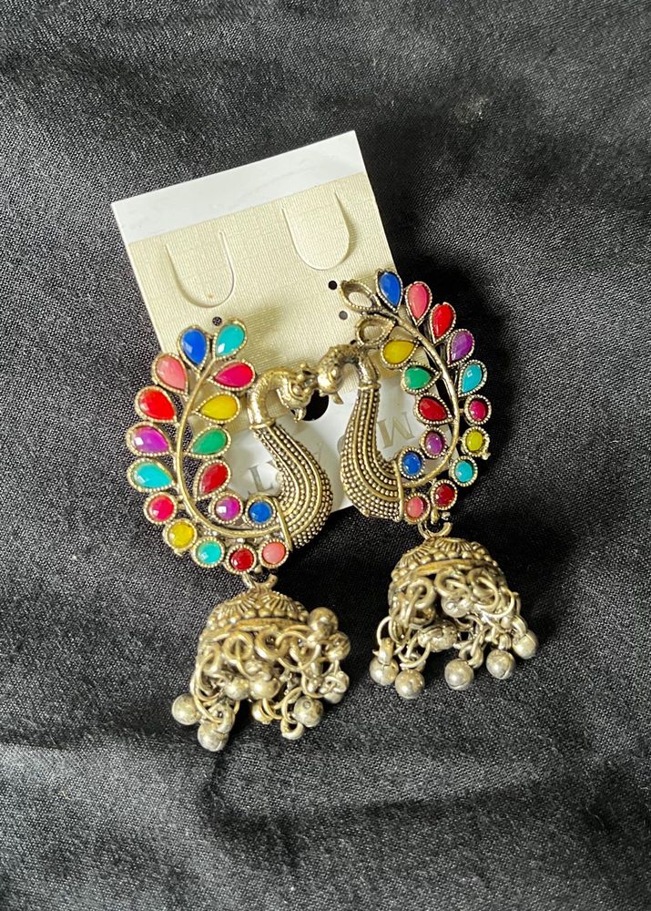 Peacock Jhumka Earrings - Colorful &amp; Unique