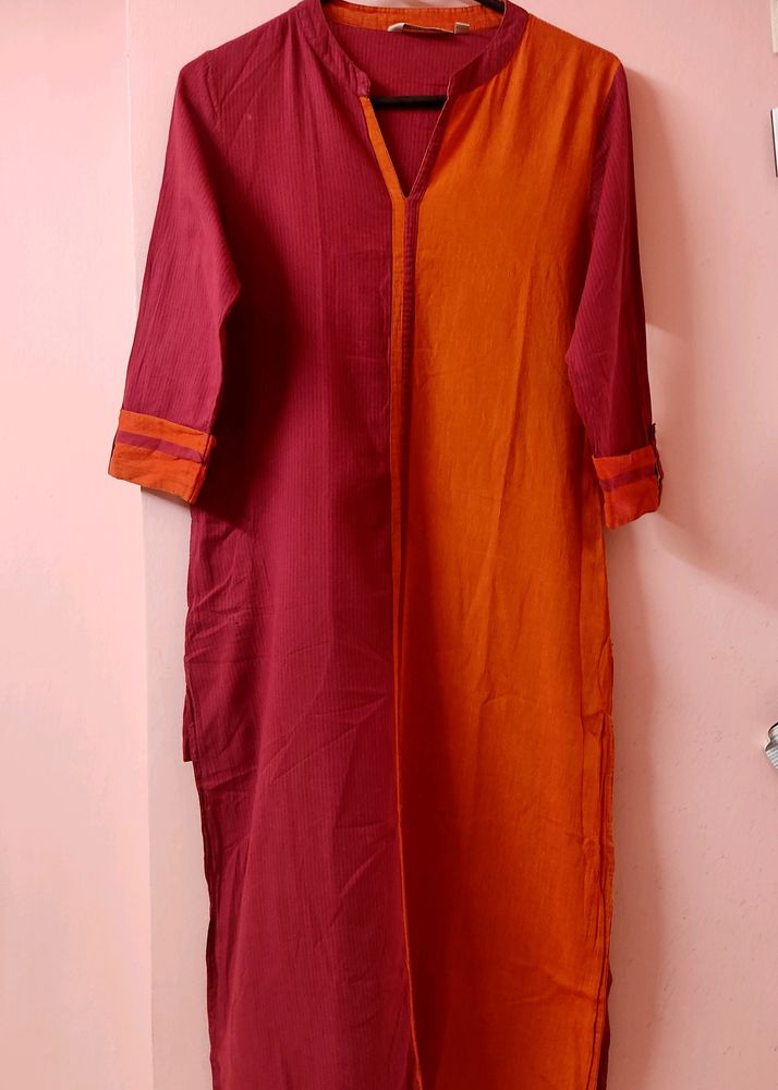 Red And Orange Long Sleeves Kurta With Pocket!