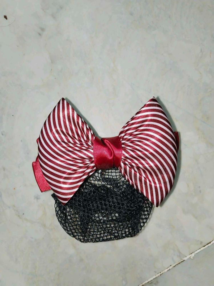 New Hair bow clip with net Red colour 1pc
