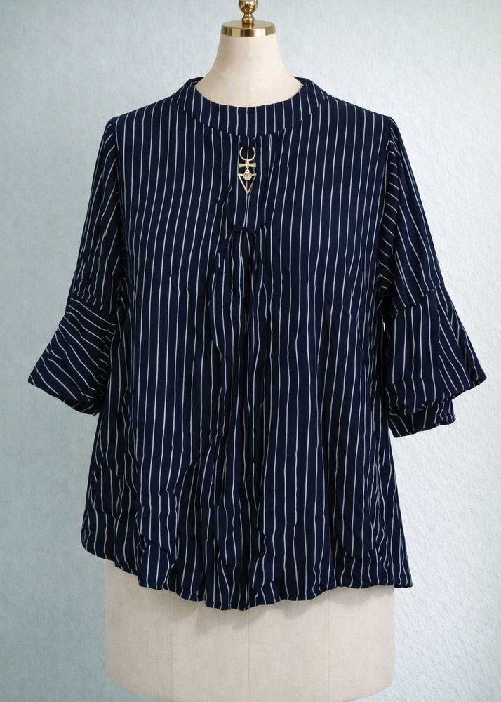 Striped Women's Top/ Bell sleeves with Zipper