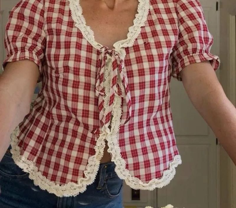 Red Gingham Lace Top