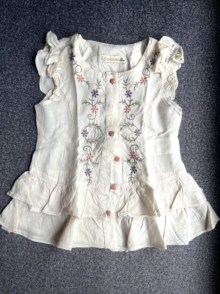 Embroidered Ruffle Top