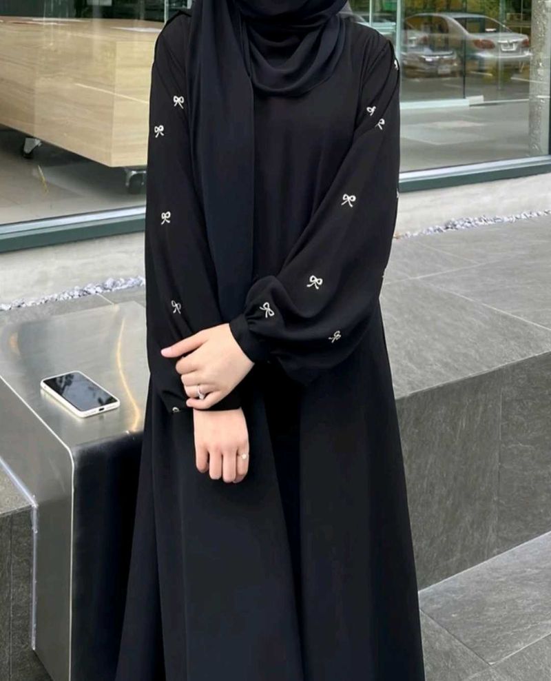 Elegant Black Abaya with Bow Detail