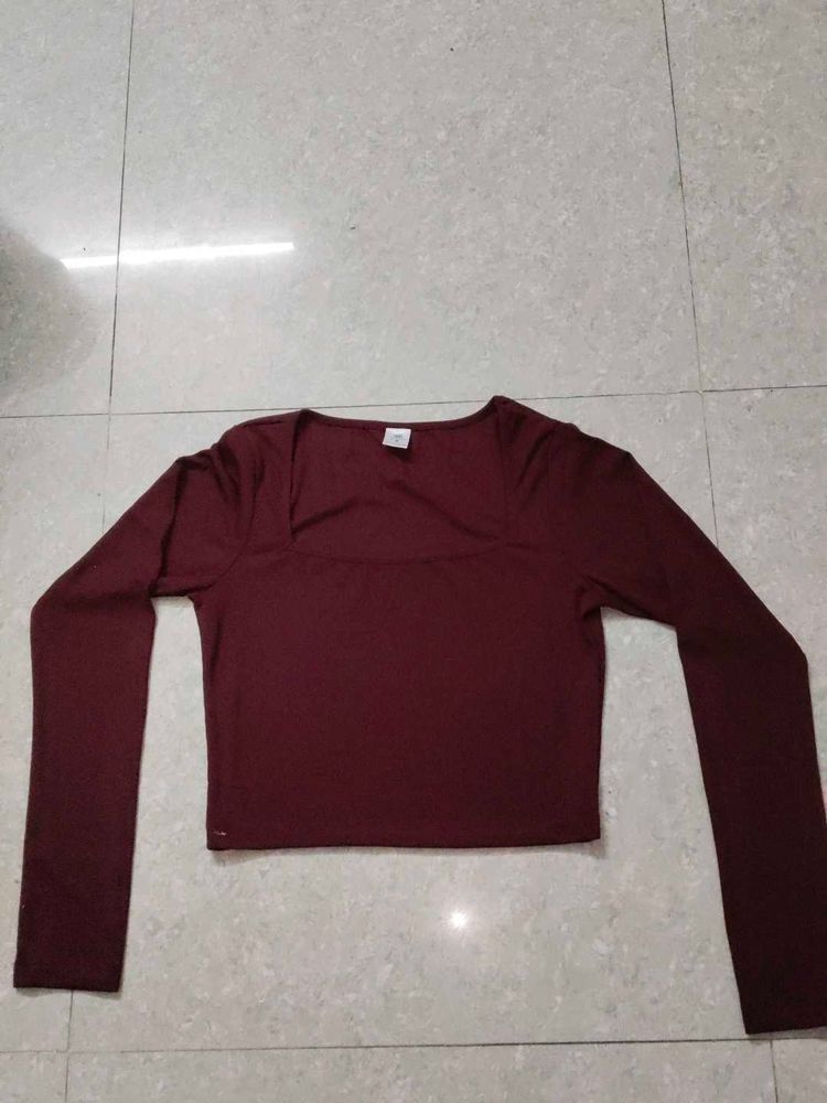 Burgundy Long Sleeve Crop Top