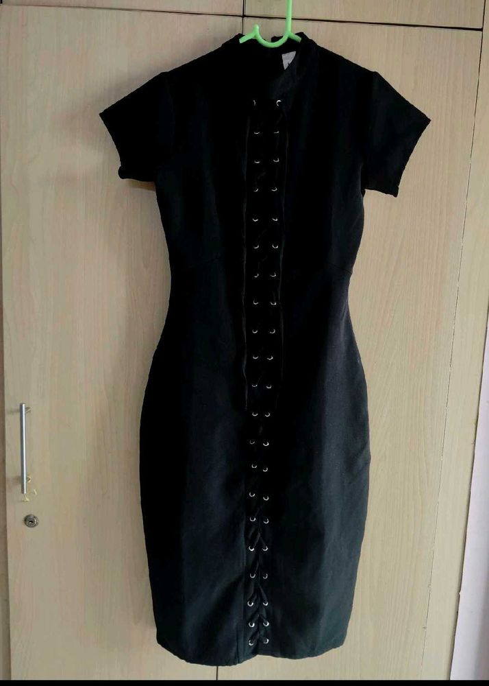 Black Lace-Up Mini Dress