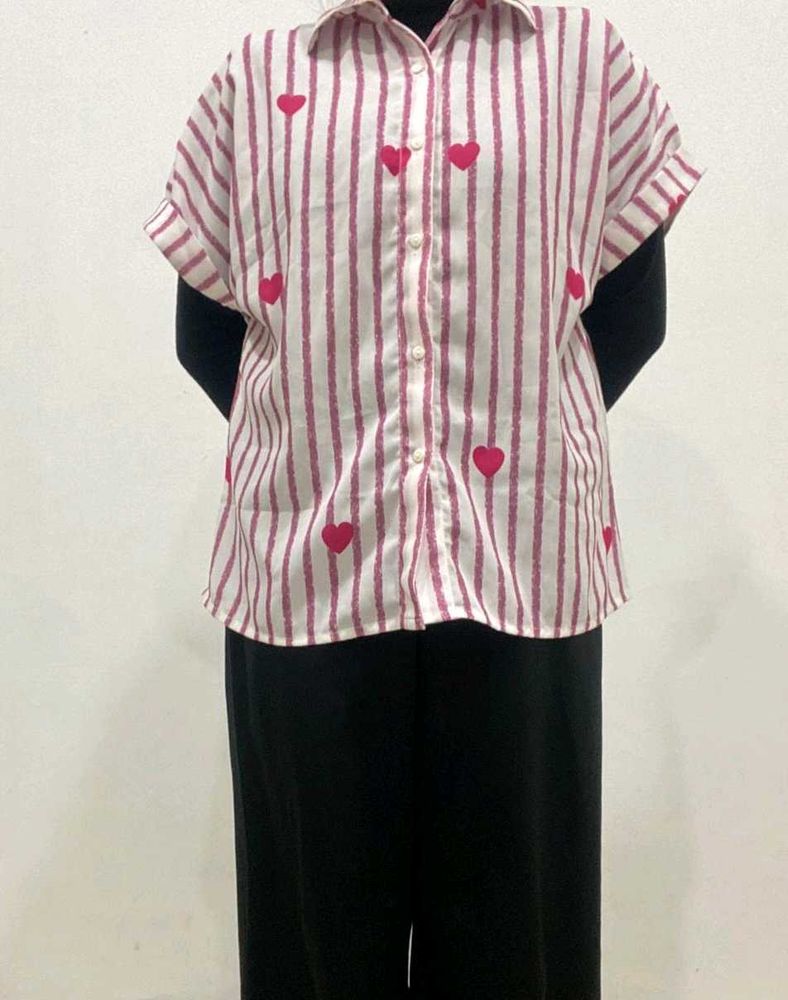 Striped Heart Print Shirt