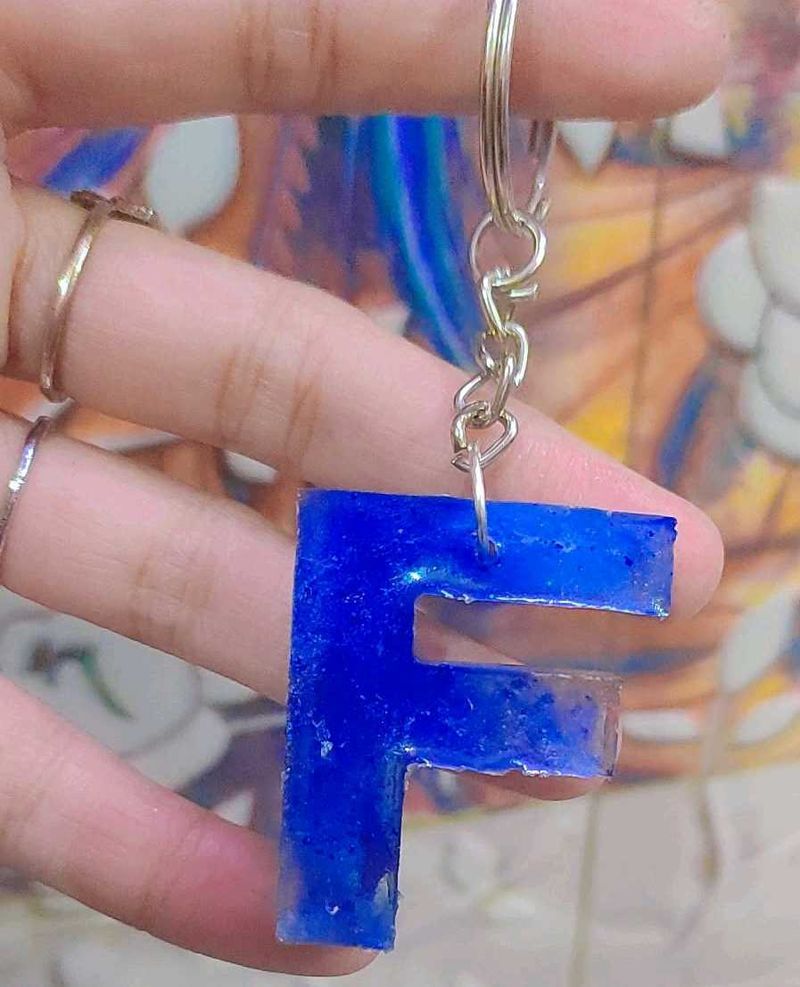 Blue 'F' Initial Keychain