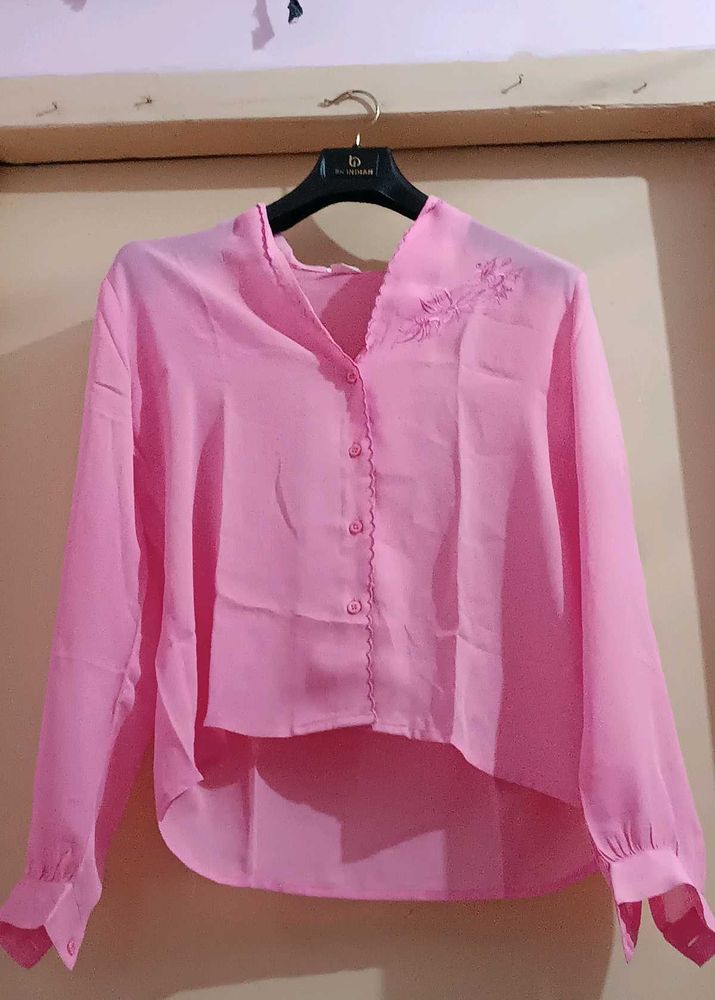 Pink Chiffon Blouse with Embroidery