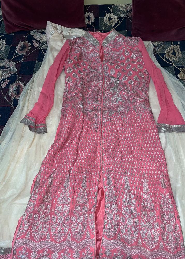 Elegant Cream Lehenga with Peach Embroidered Suit