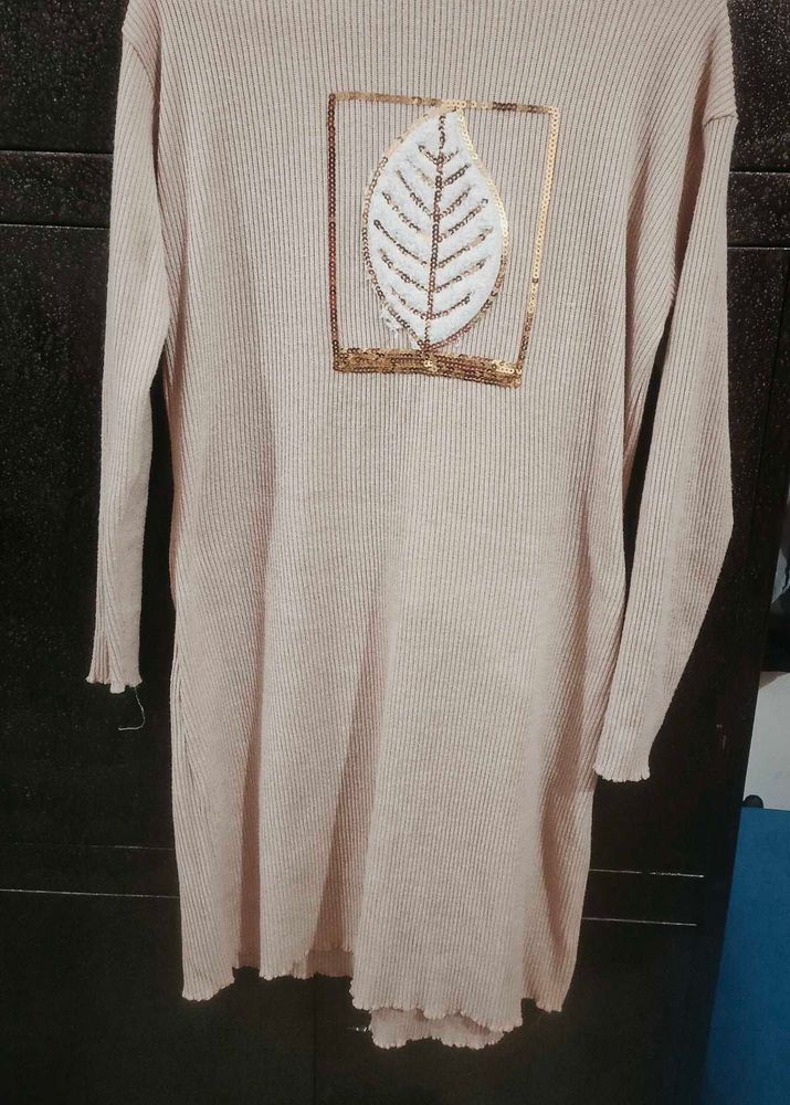 Beige Dress with Leaf Detail