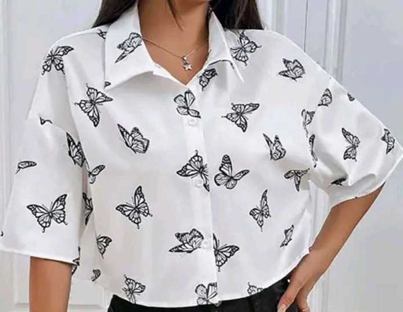 Butterfly Print White Shirt