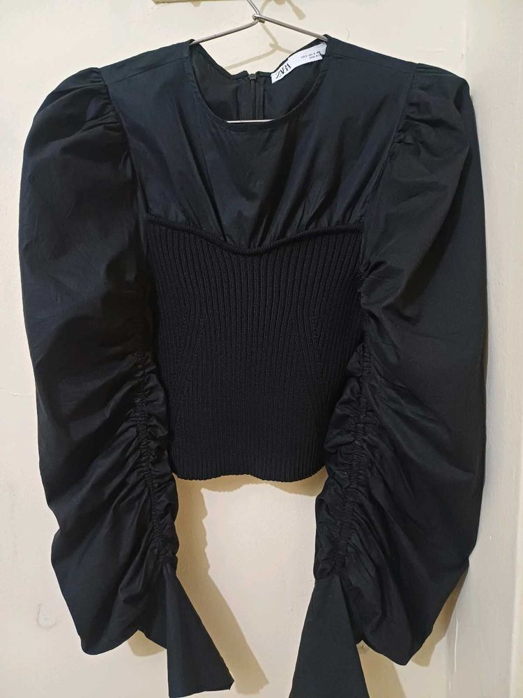 Zara Black Puff Sleeve Top