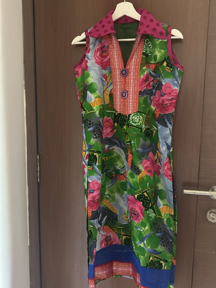 Brand New Trendy Multicoloured Collared Sleeveless