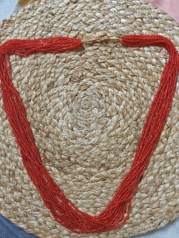 Red Beaded Long Necklace