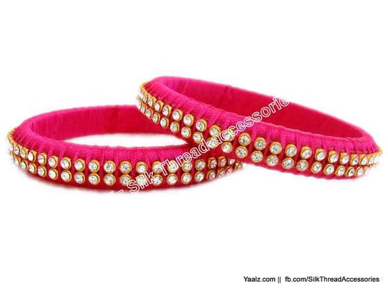 Pink &amp; Rhinestone Bangles (Set of 2)
