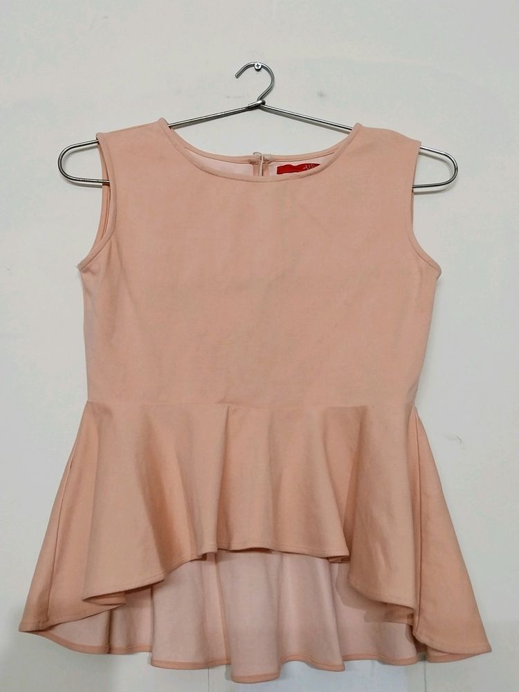 Pretty Peach Sleeveless Frill Top Cinched Wist