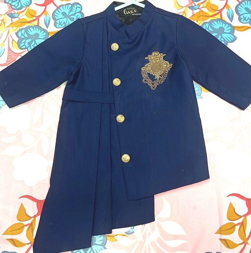 Boys&#39; Blue Embroidered Indowestern Kurta