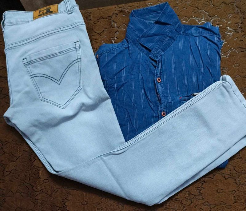 Denim Pant With Cotton Shirt