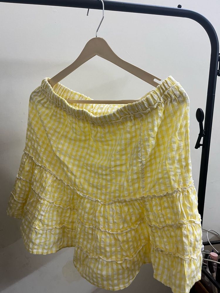Yellow Gingham Ruffle Mini Skirt