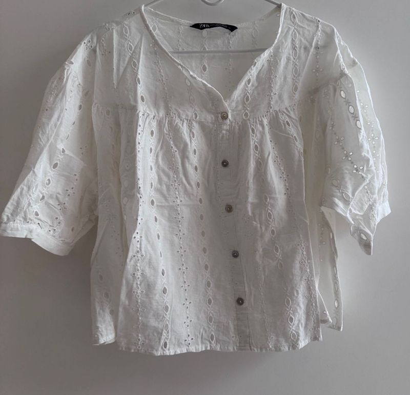 Zara White Eyelet Top