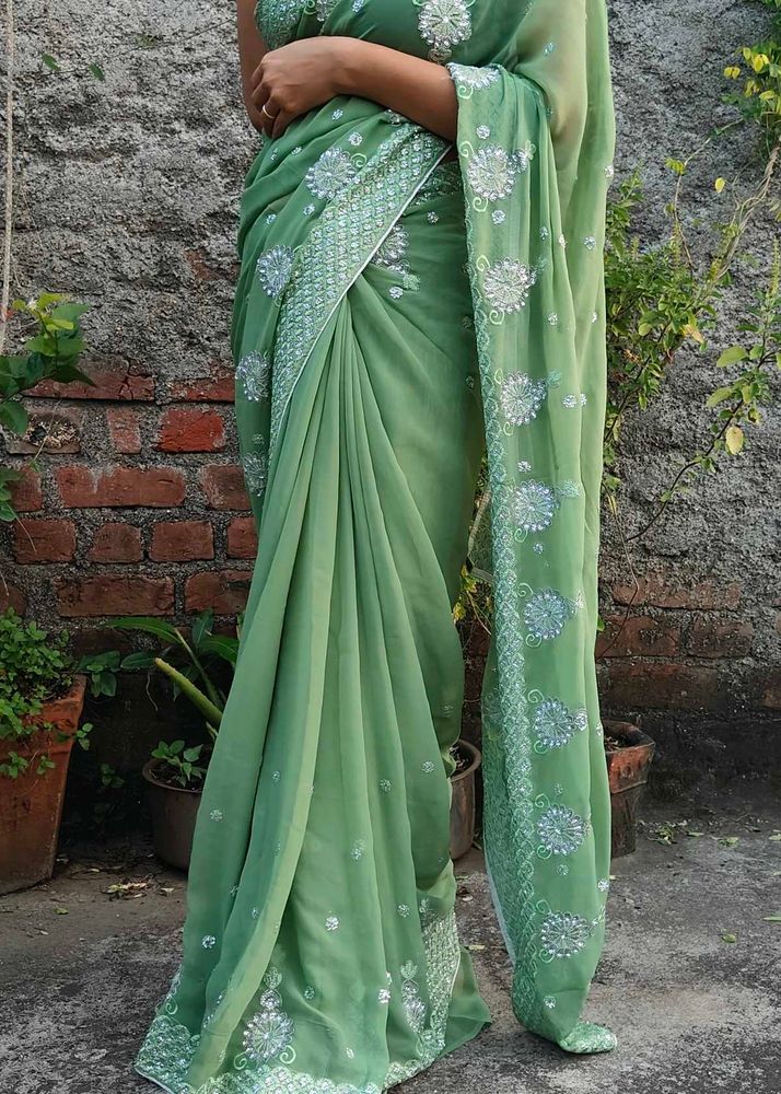 Green Embroidered Saree