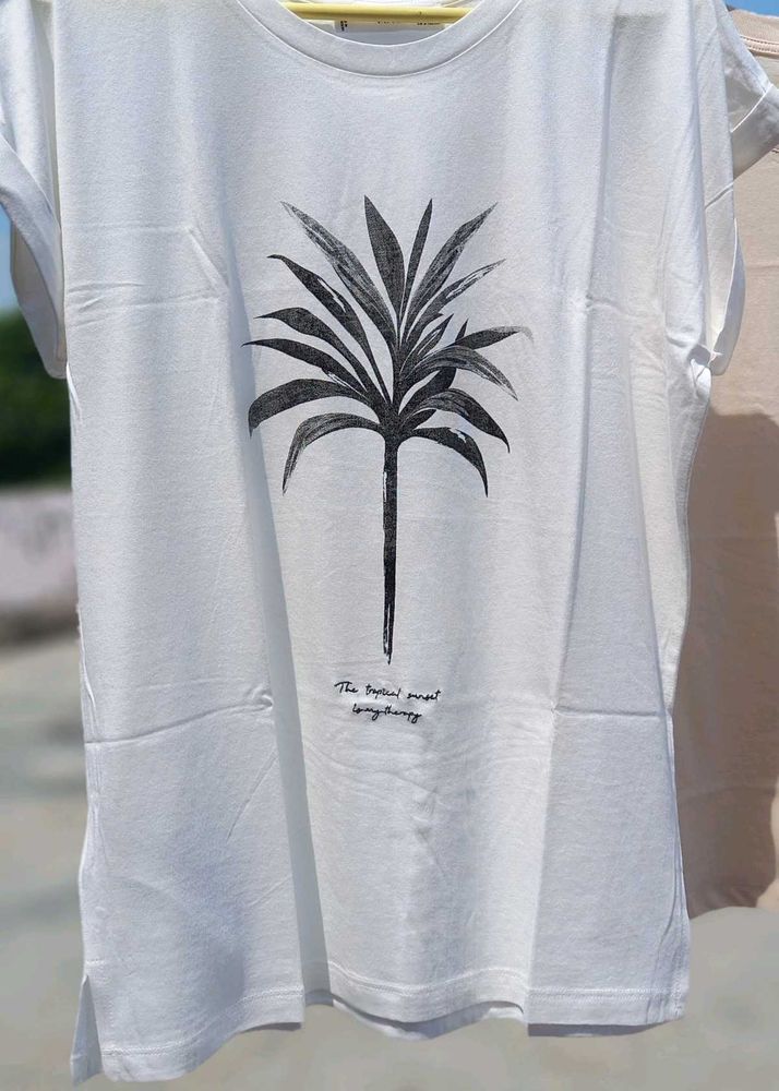 Mango White Palm Print T-Shirt