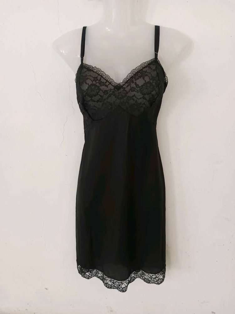 Black Lace Trim Slip Dress