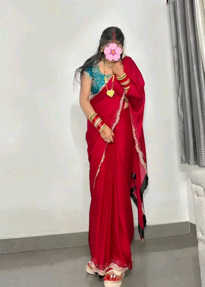 Elegant Maroon Saree+ stiched blouse