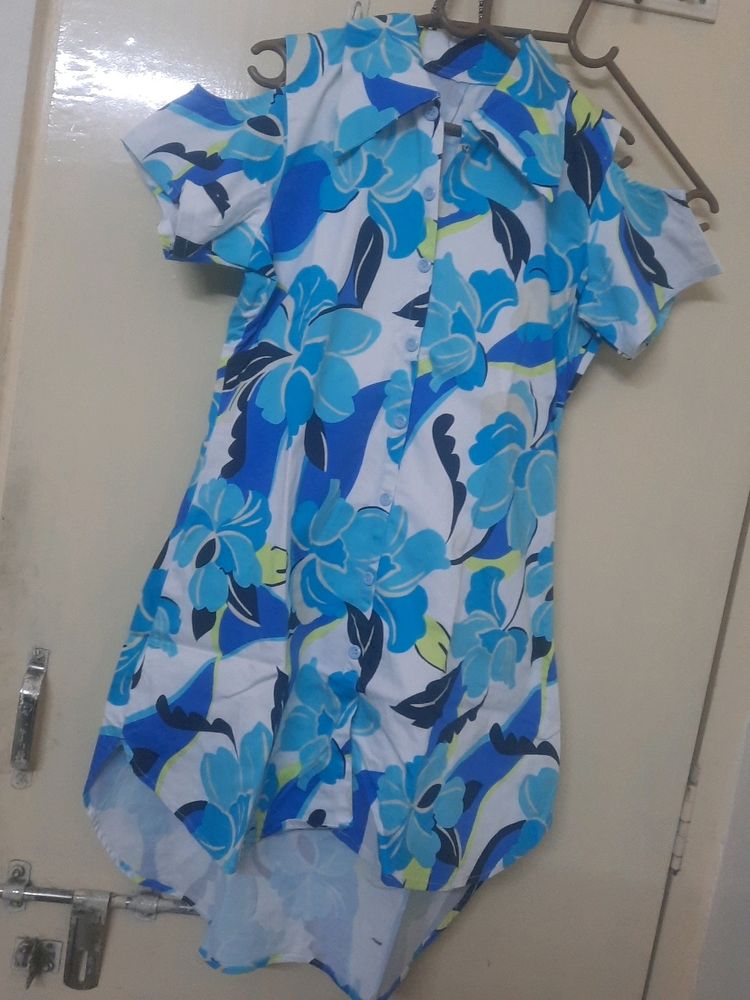 Shoulder Cut FLORAL Shirt DRESS