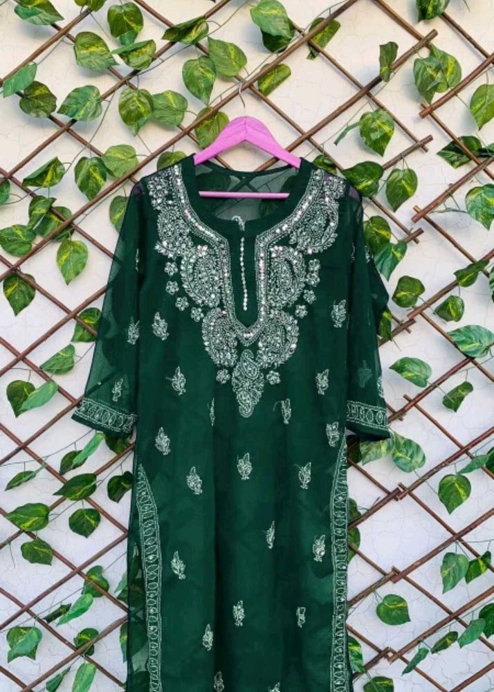 Chikankari Green Kurta With Inner